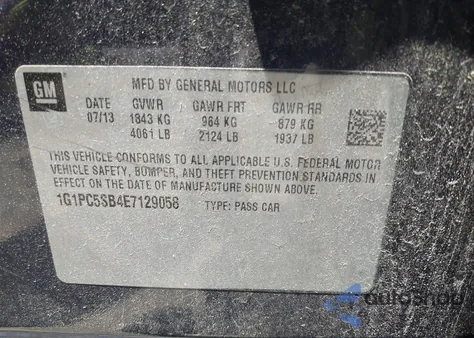 2014 Chevrolet Cruze Lt из США, поврежденный, VIN 1G1PC5SB4E7129058